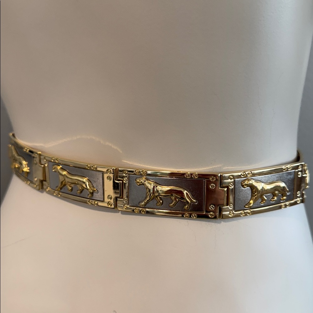 90's Jaguar Silver and Gold Tile Link Belt - Picture 2 of 8